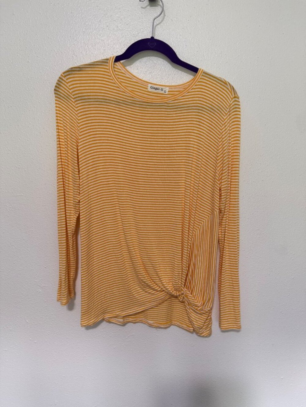 Ginger G Knit top Yellow White Stripe Knot Waist Detail L/S Womans L